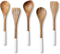 Folkulture Wooden Spoons for Cooking Set for Kitchen, Non Stick Cookware Tools or Utensils Includes Wooden Spoon, Spatula, Fork, Slotted Turner, Corner Spoon, Set of 5, 12 Inch, Acacia Wood, White Home & Garden > Kitchen & Dining > Kitchen Tools & Utensils Folkulture White  