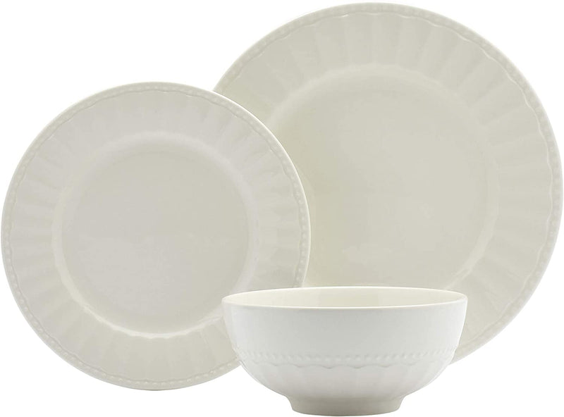 Tabletops Gallery Embossed Bone White Porcelain round Dinnerware Collection- Chip Resistant Scratch Resistant, Bloom 12 Piece Dinnerware Set (Dinner Plate, Salad Plate, Cereal Bowl) Home & Garden > Kitchen & Dining > Tableware > Dinnerware Tabletops Unlimited MOSAICO 12PC 