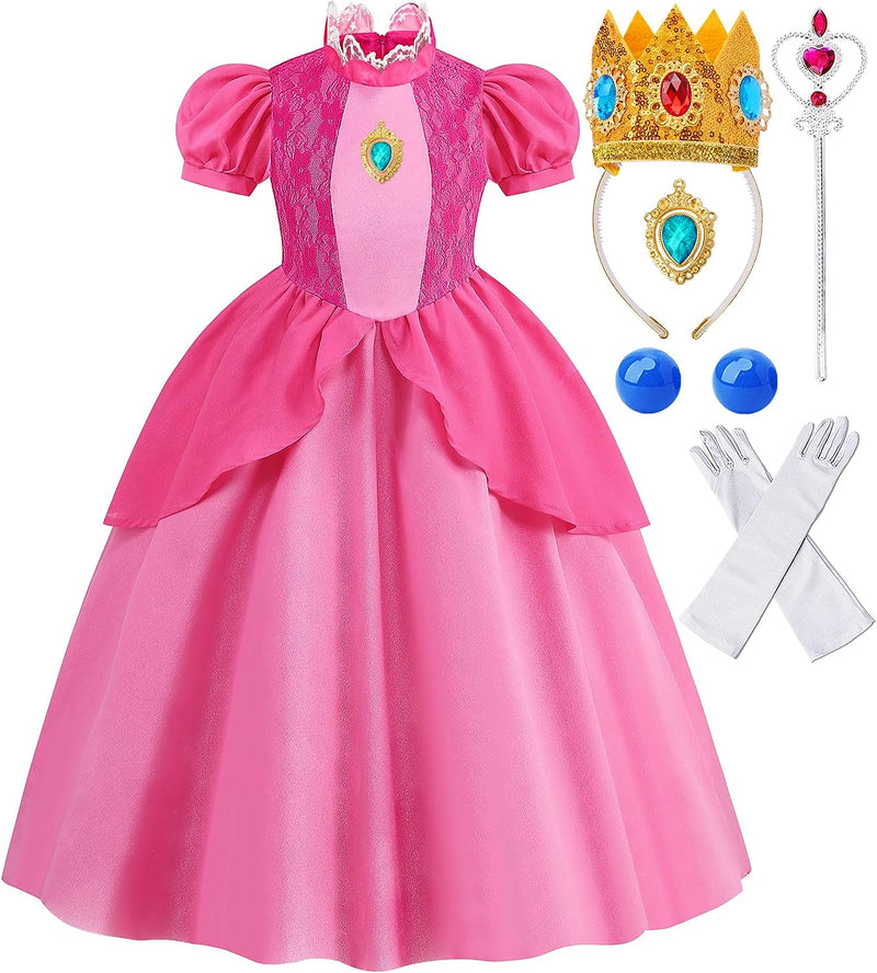 ICECUTE Princess Peach Dresses for Girls，Princess Peach Daisy Costume Kids Halloween Costumes Dress up with Accessories  ICECUTE   