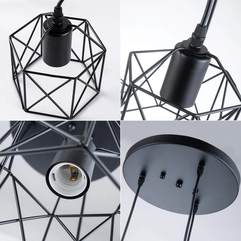 VILUXY Industrial 3-Light Pendant Lighting, with Black Metal Cage Shade, Adjustable Pendant Light for Kitchen Living Room Bedroom Hallway or Bar Home & Garden > Lighting > Lighting Fixtures VILUXY   