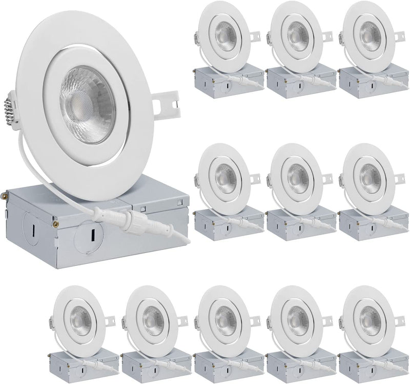 QPLUS 4 Inch Ultra-Thin Adjustable Eyeball Gimbal LED Recessed Lighting with Junction Box/Canless Downlight, 10 Watts, 750Lm, Dimmable, Energy Star and ETL Listed (5000K Day Light, 12 Pack) Home & Garden > Lighting > Flood & Spot Lights QPLUS 4000K Cool White 12 Pack 
