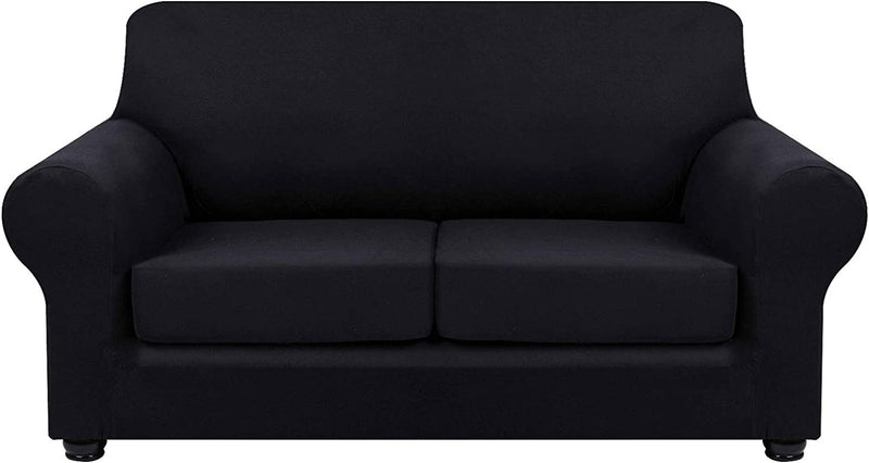 Hyha 3 Pieces Stretch Loveseat Slipcovers - Soft Couch Covers for 2 Cushion Couch, Washable Furniture Protector, Sofa Cover for Living Room with Elastic Bottom for Pets (Loveseat, Gray) Home & Garden > Decor > Chair & Sofa Cushions hyha Black Medium 