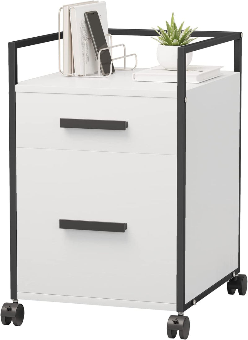 FEZIBO 2-Drawer Mobile File Cabinet, Wood Rolling Filing Cabinet for A4/Letter Size, Printer Stand, Storage Cabinet for Home Office, White Home & Garden > Household Supplies > Storage & Organization FEZIBO   