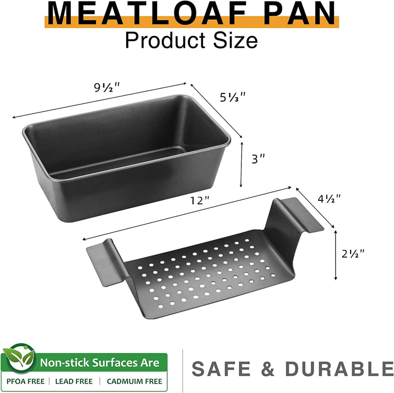 HONGBAKE Meatloaf Pan with Drain Tray, 9 X 5 Inches Loaf Pans with Insert, Nonstick Meat Loaf for Baking, Reduce the Fat and Kick up the Flavor, Grey
