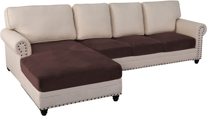 Sectional Couch Covers 4 Piece Couch Covers for Sectional Sofa L Shape Velvet Separate Cushion Couch Chaise Cover Elastic Furniture Protector for Both Left/Right Sectional Couch(4 Seater, Brown) Home & Garden > Decor > Chair & Sofa Cushions PrinceDeco Brown 4 Seater 