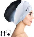 Women Silicone Swimming Cap, High Elasticity Thick Swim Hats for Long Hair, Bathing Swimming Caps for Women and Men Keep Your Hair Dry, with Ear Plugs and Nose Clip, Easy to Put on and Off Sporting Goods > Outdoor Recreation > Boating & Water Sports > Swimming > Swim Caps china mix two  