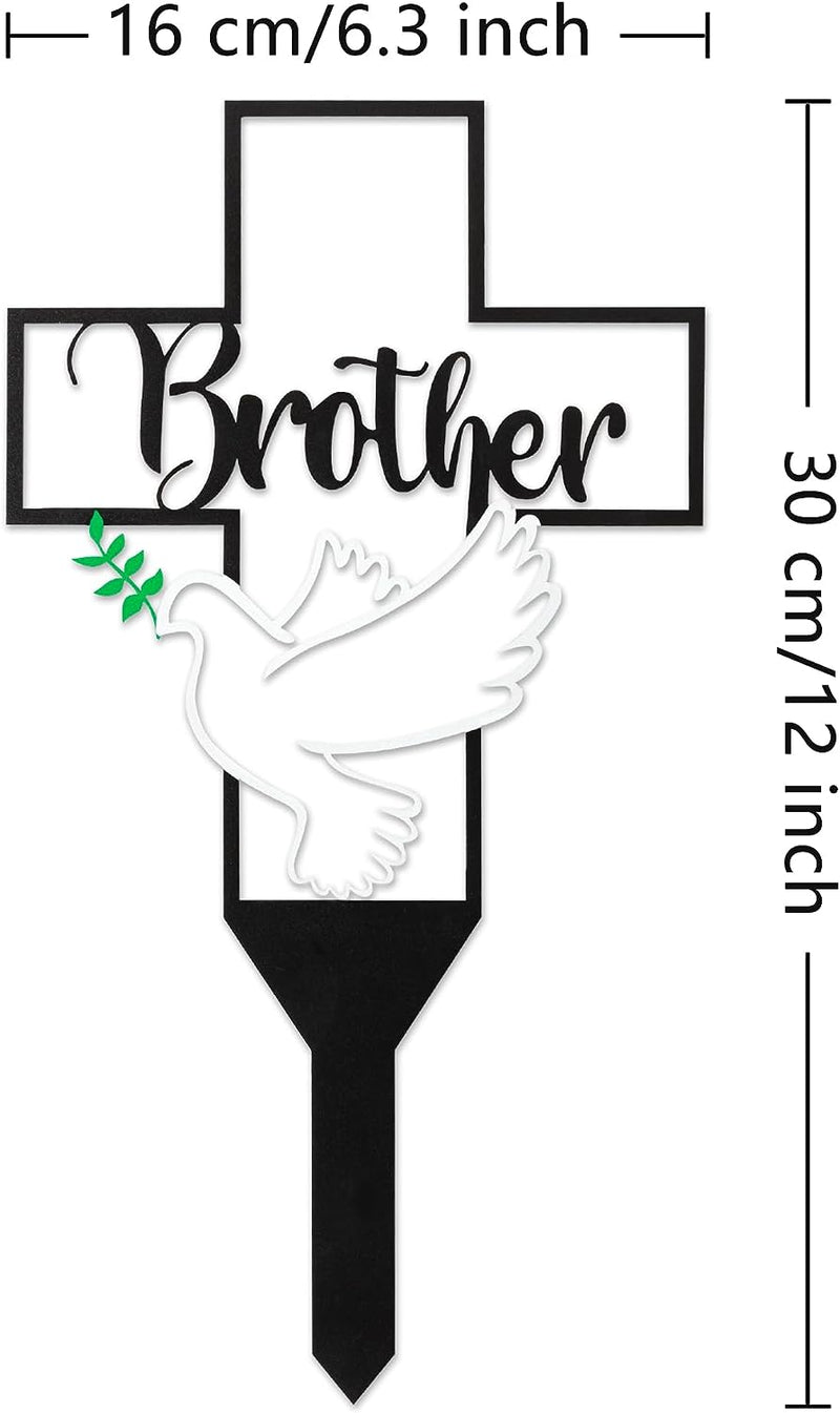 Buoonyer Garden Stake Graves Cemetery Decorations, Brother Metal Memorial Grave Markers, Cross Graveyard Commemorative Plaque for Boy, Dove Remembrance Sympathy Graveside Decor Sign for Outdoor Yard  BUoonyer   