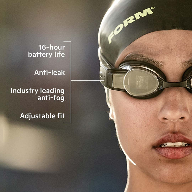 FORM Smart Swim Goggles with Free 1-Year Membership, Fitness Tracker with a See-Through Display That Shows Your Metrics While Swimming