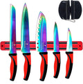 Stainless Steel Rainbow Knife Set - Titanium Coated Kitchen Starter Set with Utility Knife, Santoku, Bread, Chef, & Paring Knives with Black Sharpener Tool & Magnetic Mounting Rack - Silislick Home & Garden > Kitchen & Dining > Kitchen Tools & Utensils > Kitchen Knives SiliSlick® Red Handle | Red Rack  