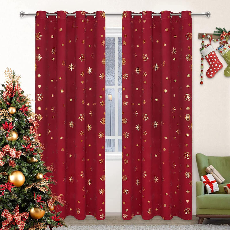 FRAMICS Snowflake Foil Print Christmas Curtains, Thermal Insulated Blackout Curtains for Living Room and Bedroom, Christmas Grommet Window Curtains Drapes, 52" X 84", Green, Set of 2 Panels Home & Garden > Decor > Window Treatments > Curtains & Drapes FRAMICS Red(gold Foil Print) 52"W x 84"L 