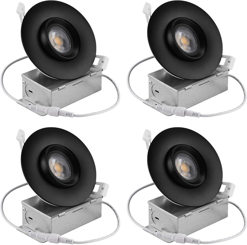 (4 Pack)4 Inch 3CCT Black Gimbal LED Recessed Light,12W 100W Eqv,Ic Rated,3 Colors 2700K/3000K/4000K,1000Lm High Brightness,Cri90+ Airtight Dimmable Adjustable Rotatable Downlight Lighting Fixture Home & Garden > Lighting > Flood & Spot Lights NICKLED 3000K-Warm Light 4Pack 