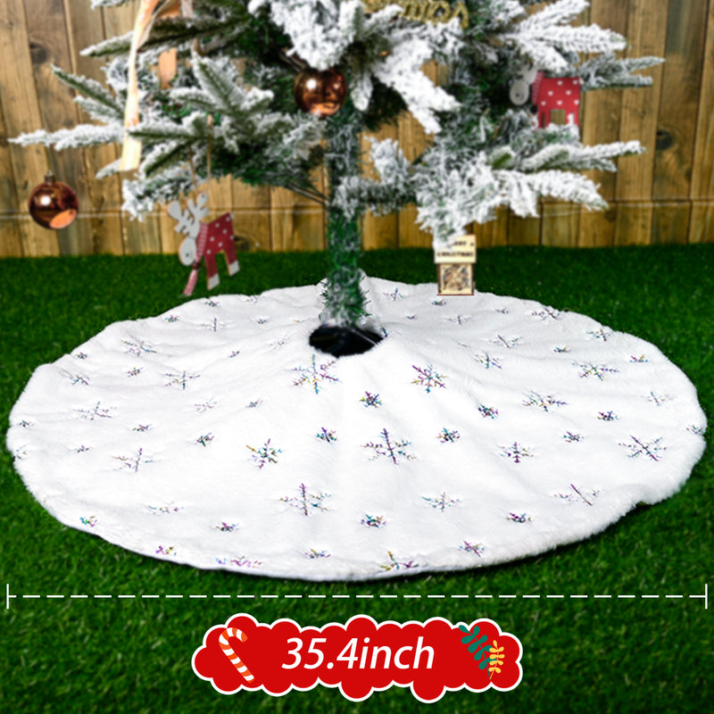Gkcity 36 Inch Faux Fur Christmas Tree Skirt, Snowflakes White Plush Skirt for Merry Christmas Party Christmas Tree Decoration Home & Garden > Decor > Seasonal & Holiday Decorations > Christmas Tree Skirts GKcity   