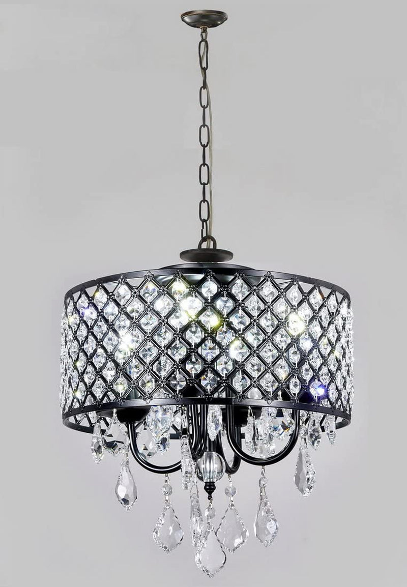 New Galaxy 4-Light Antique Black round Metal Shade Crystal Chandelier Pendant Hanging Ceiling Fixture Home & Garden > Lighting > Lighting Fixtures > Chandeliers New Galaxy   