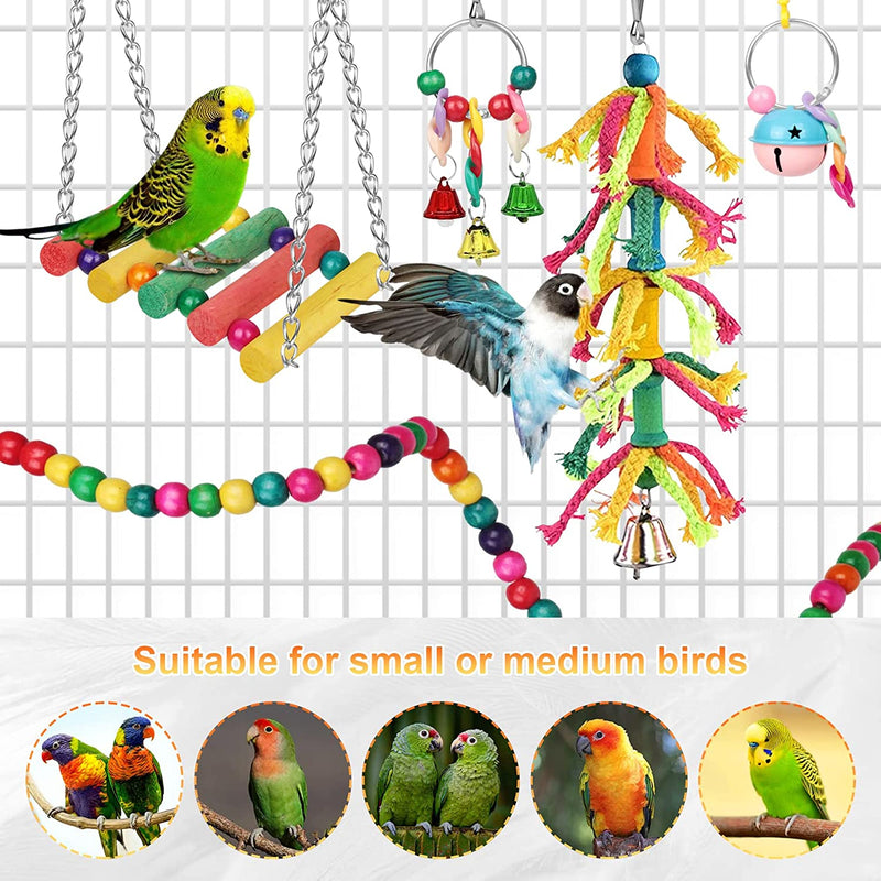 Bonjin Bird Parakeet Toys, Bird Swing Toy Bird Perch Colorful Chewing Toys, with Bells Hanging Toy Climbing Ladder Suitable for Budgerigar, Parakeet, Conure, Cockatiel, Mynah, Love Birds, Finches Animals & Pet Supplies > Pet Supplies > Bird Supplies > Bird Toys Bonjin   