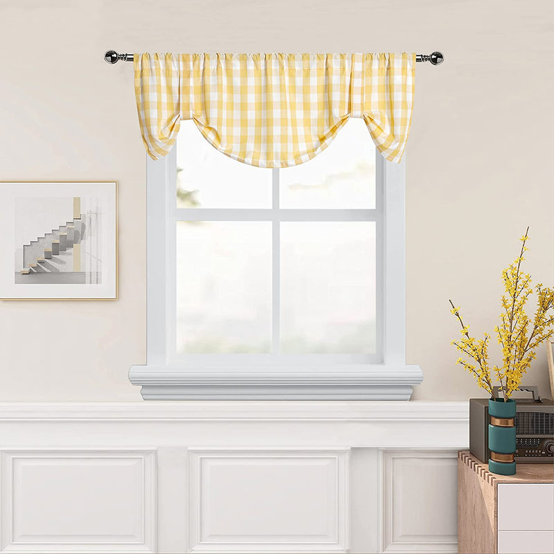 Grey and White Buffalo Plaid Tie up Valance Curtains, Buffalo Check Gingham Farmhouse Retro Adjustable Tie-Up Shades Window Treatment Kitchen Curtains for Cafe Bathroom Windows, 56 X 18", Silver/Gray Home & Garden > Decor > Window Treatments > Curtains & Drapes ZJDECOR Yellow/White  