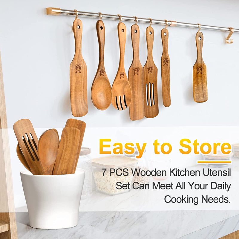 Spurtles Kitchen Tools as Seen on TV, 7Pcs Wooden Spurtle Set Spatula Set, Natural Premium Acacia Wooden Spoons for Cooking Heat Resistant Cooking Utensil for Nonstick Cookware, Salad, Mixing, Serving Home & Garden > Kitchen & Dining > Kitchen Tools & Utensils Hiqneuen   