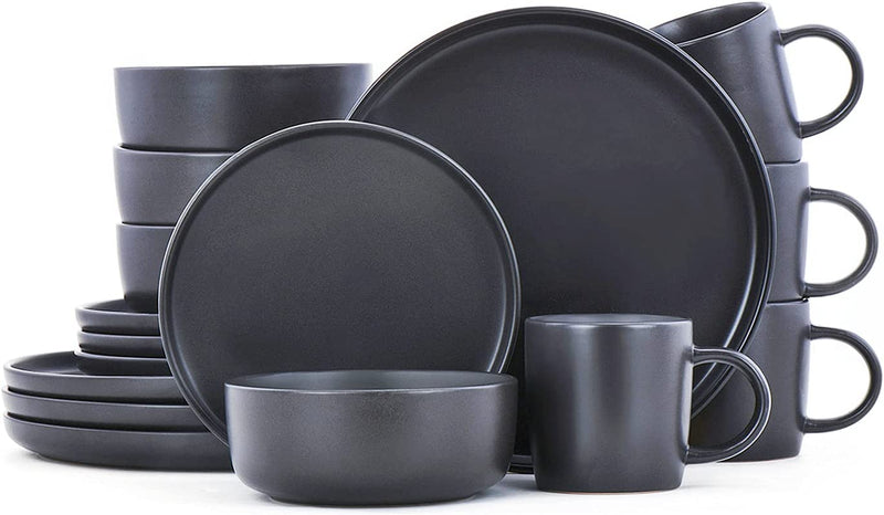 Famiware Dinnerware Set, 16 Piece Dishes Set, Plates and Bowls Set for 4, Black Matte Home & Garden > Kitchen & Dining > Tableware > Dinnerware famiware Matte Black Service For 4 