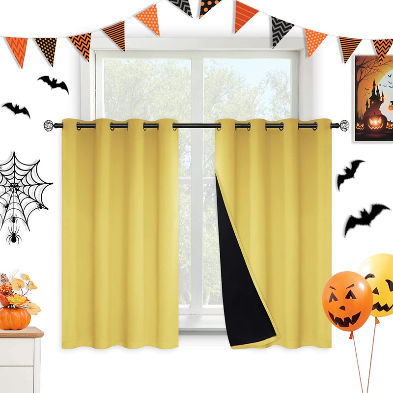 Kinryb Halloween 100% Blackout Curtains Coffee 72 Inche Length - Double Layer Grommet Drapes with Black Liner Privacy Protected Blackout Curtains for Bedroom Coffee 52W X 72L Set of 2 Home & Garden > Decor > Window Treatments > Curtains & Drapes Kinryb Yellow W52" x L45" 