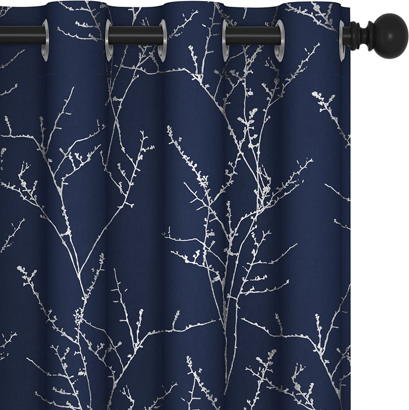 Deconovo Thermal Blackout Curtains for Bedroom and Living Room, 84 Inches Long, Light Blocking Drapes, 2 Panels with Tree Branches Design - 52W X 84L Inch, Beige, Set of 2 Panels Home & Garden > Decor > Window Treatments > Curtains & Drapes Deconovo Navy Blue 52W x 84L Inch 