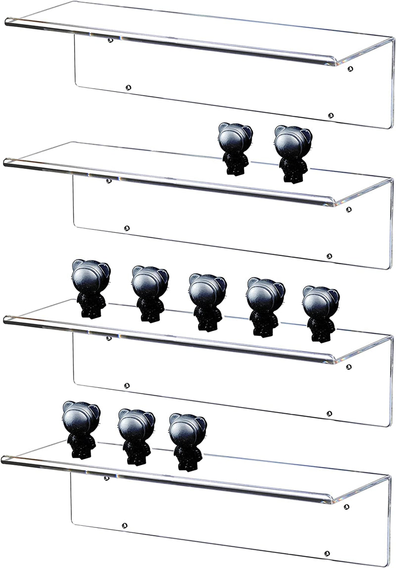 CY Craft 15.8 Inch Clear Acrylic Floating Shelves Display Ledge,Wall Mounted Storage Shelf with Detachable Hooks for Kitchen/Bathroom/Office,Invisible Kids Bookshelf and Spice Rack,Set of 4 Furniture > Shelving > Wall Shelves & Ledges CY craft 4 PCS with detachable hook and adhesive tape  