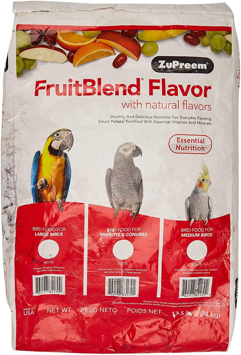 Zupreem Fruitblend Flavor Pellets Bird Food for Large Birds, 35 Lb - Daily Blend Made in USA for Amazons, Macaws, Cockatoos Animals & Pet Supplies > Pet Supplies > Bird Supplies > Bird Food ZuPreem FruitBlend 17.5 Pound (Pack of 1) 