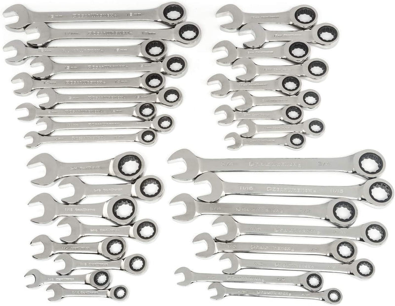 GEARWRENCH 34 Pc. 72-Tooth 12 Point Sae/Metric Standard/Stubby Combination Ratching Wrench Set - 85034 Sporting Goods > Outdoor Recreation > Fishing > Fishing Rods GearWrench   