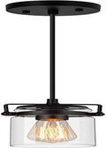 Foucasal Industrial Pendant Light with Clear Seeded Glass Shade, Mini Ceiling Light Fixture, Farmhouse Pendant Lighting for Kitchen Island Dining Room Bedroom Living Room, Black Metal Finish Home & Garden > Lighting > Lighting Fixtures foucasal 1-light-black  