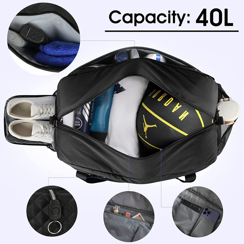 Gym Bag for Women Men Weekender Bags 40L Waterproof Sports Gym Bags Travel Duffel Bag with Shoe Compartment, Travel Bags Large Overnight Bag with Wet Pocket Workout Gym Bag for Women, Black Home & Garden > Household Supplies > Storage & Organization Lubardy   