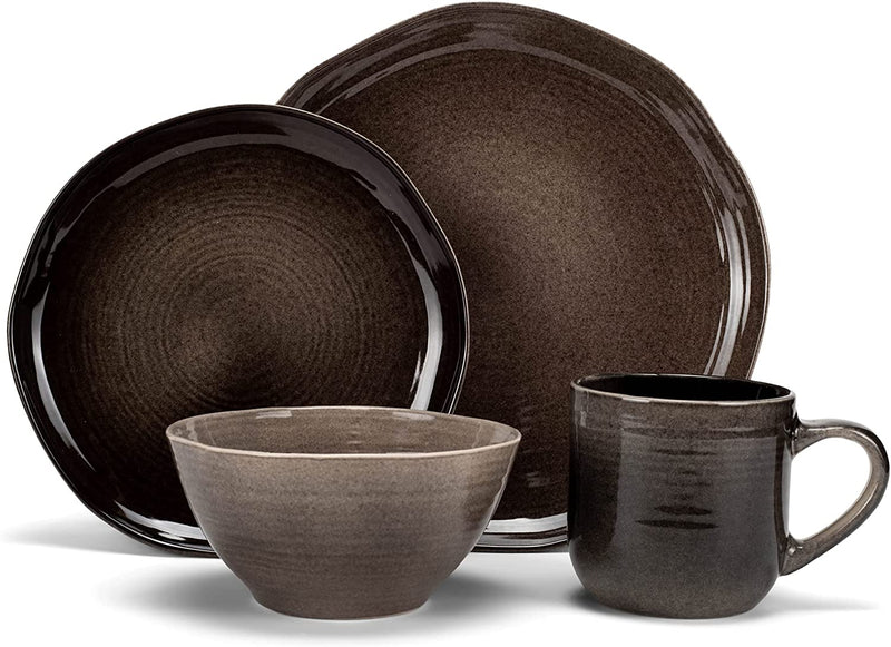 Elanze Designs Reactive Glaze Ceramic Stoneware Dinnerware 16 Piece Set - Service for 4, Mocha Grey Ombre Home & Garden > Kitchen & Dining > Tableware > Dinnerware Elanze Designs   