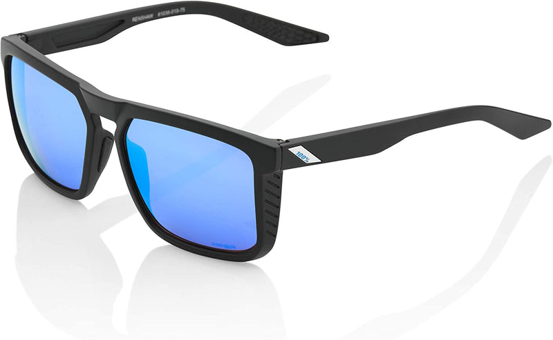 100% Renshaw Square Style Sunglasses Durable Lightweight Active Performance Eyewear Rubber Temple Grip Side Glare Shield Sporting Goods > Outdoor Recreation > Cycling > Cycling Apparel & Accessories 100% Matte Black - Hiper Blue Multilayer Mirror Lens HiPER Blue Multilayer Mirror Lens 