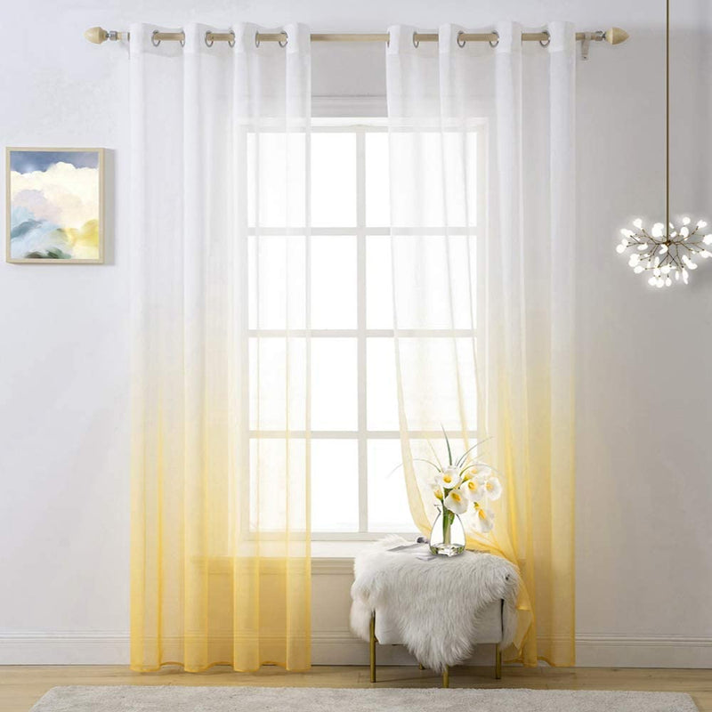 MIULEE 2 Panels Linen Sheer Curtain Voile Grommet Top Semi Translucent Gradient Curtains Window Treatment for Bedroom Living Room Ombre Grey 54X84 Inch Home & Garden > Decor > Window Treatments > Curtains & Drapes MIULEE Yolk Yellow W54xL84 