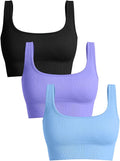 OQQ Women'S 3 Piece Medium Support Tank Top Ribbed Seamless Removable Cups Workout Exercise Sport Bra Sporting Goods > Outdoor Recreation > Winter Sports & Activities OQQ Black Purple Candyblue Small 