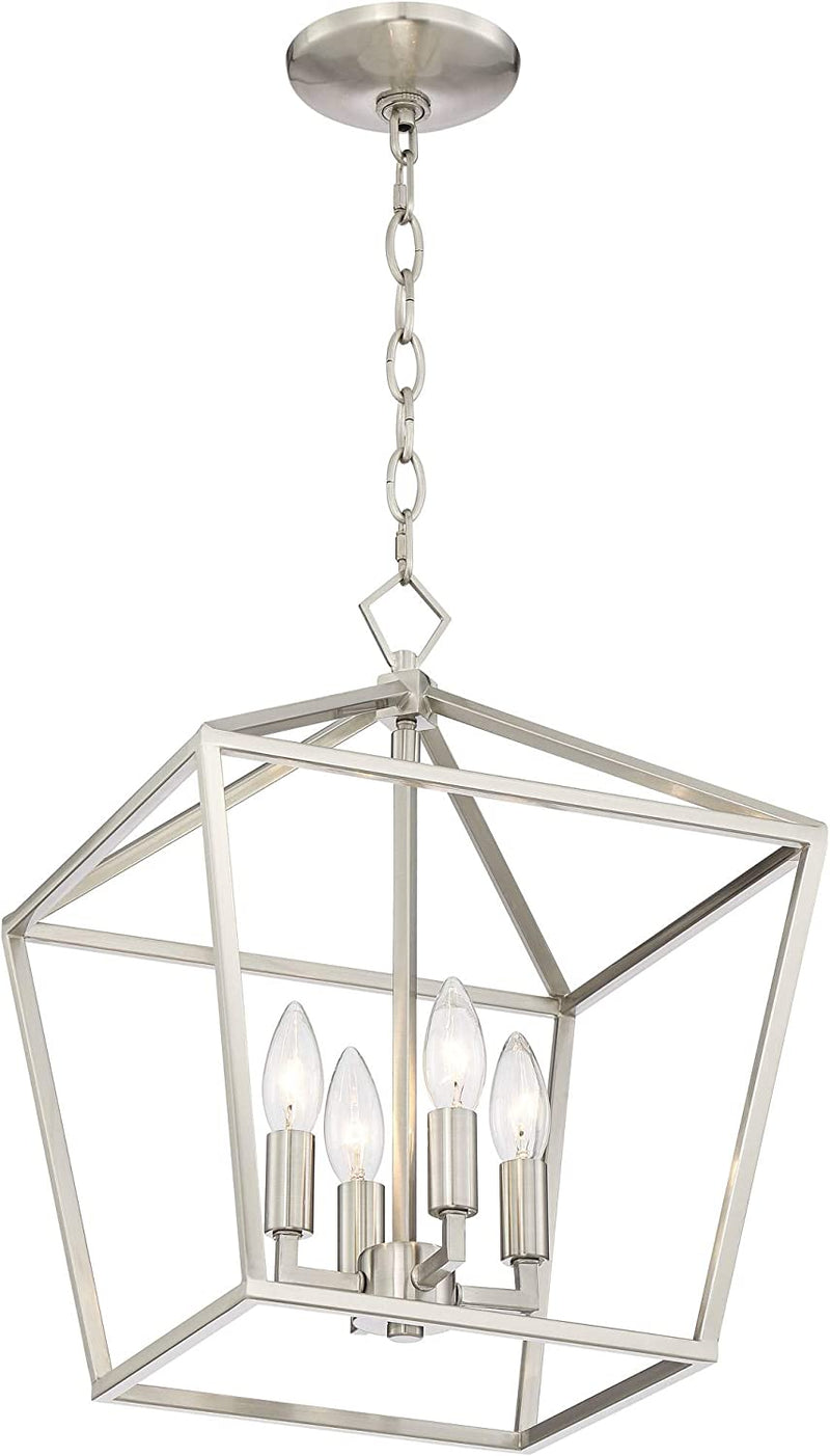 Franklin Iron Works Queluz Brushed Nickel Small Pendant Chandelier 13" Wide Industrial Farmhouse Geometric Cage Frame 4-Light Fixture Dining Room House Bedroom Kitchen Island Hallway High Ceilings Home & Garden > Lighting > Lighting Fixtures > Chandeliers Lamps Plus   