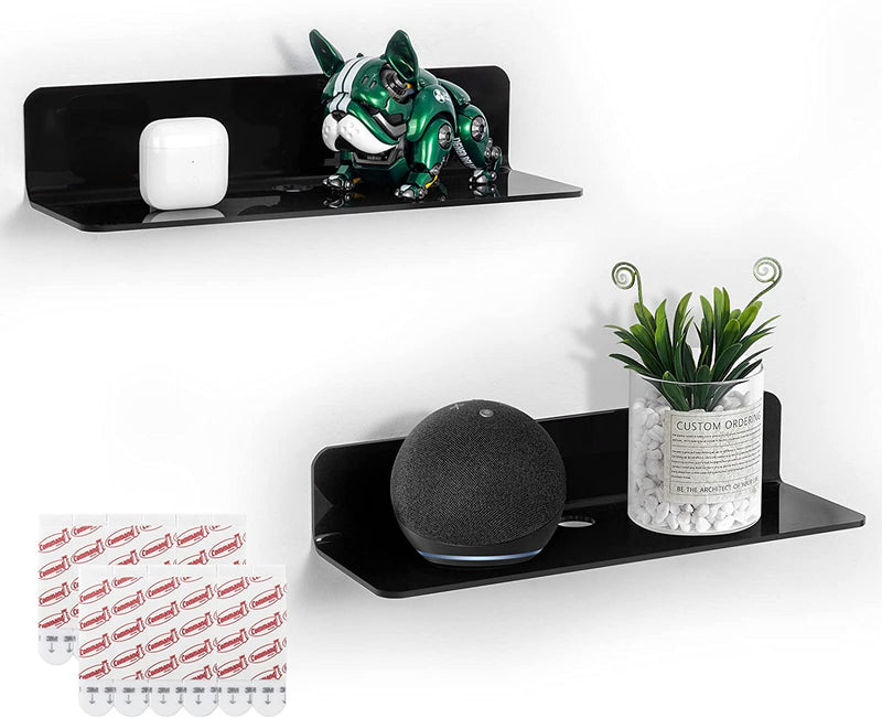 OAPRIRE Floating Shelves White Set of 2 - Damage Free Expand Wall Space - 12 Inch Command Shelf for Bedroom, Bathroom, Kitchen, Living Room, Small Acrylic Wall Shelves with Cable Clips Furniture > Shelving > Wall Shelves & Ledges OAPRIRE Black  