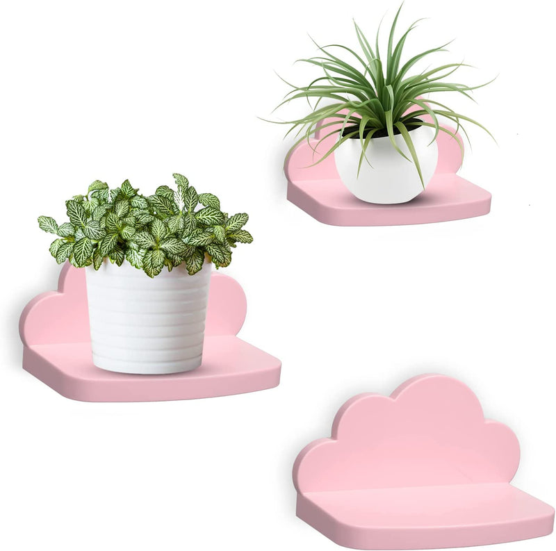 Small Floating Shelves Mini Shelves Hanging Display 6 Inch Wall Shelf for Bathroom Livingroom Bedroom,3 Pack,With 2 Types of Installation, Pink