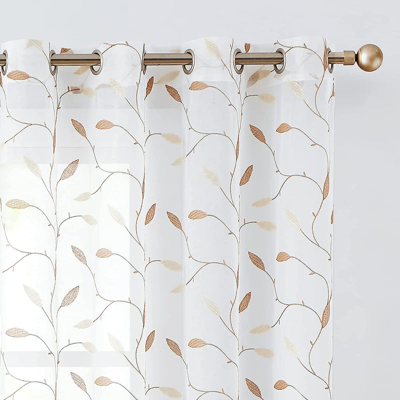 Lazzzy Embroidered Sheer Curtains Floral Leaf Voile Curtain for Living Room Bedroom Farmhouse White Sheer Drapes 84 Inches Length Light Diffusing Window Treatment Set of 2 Panels Gold on White Home & Garden > Decor > Window Treatments > Curtains & Drapes Lazzzy Gold on White 84"L 