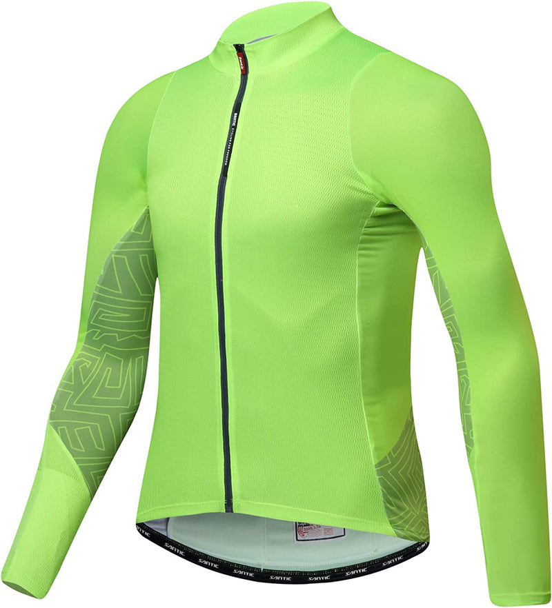 Santic Cycling Jersey Men'S Long Sleeve Tops Mountain Bike Shirts Bicycle Jacket with Pockets Sporting Goods > Outdoor Recreation > Cycling > Cycling Apparel & Accessories Santic Green Large 