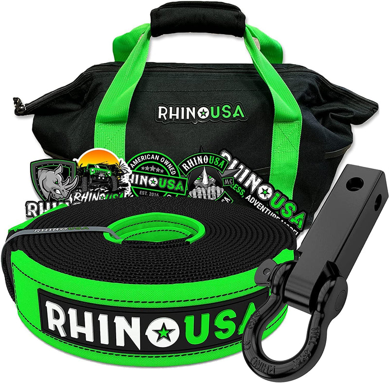 Rhino USA Heavy-Duty Recovery Gear Combos Off-Road Jeep Truck Vehicle Recovery, Best Offroad Towing Accessories - Guaranteed for Life (30' Strap + Shackle Hitch) Sporting Goods > Outdoor Recreation > Winter Sports & Activities 20-30 20' Strap + Hitch  