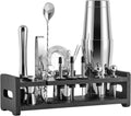 Soing 24-Piece Cocktail Shaker Set,Perfect Home Bartender Kit for Drink Mixing,Stainless Steel Bar Tools with Stand,Velvet Carry Bag & Recipes Cards Included (Black) Home & Garden > Kitchen & Dining > Barware SOING Silver  