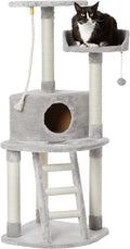 Multi-Level Cat Tree Indoor Climbing Activity Cat Tower with Scratching Posts, Cave, and Step Ladder, 19 X 19 X 50 Inches, Beige