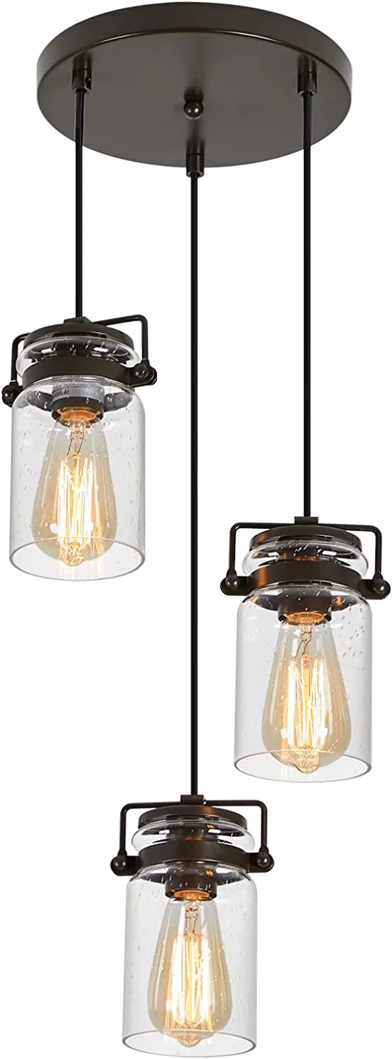 Foucasal Industrial Pendant Light with Clear Seeded Glass Shade, Mini Ceiling Light Fixture, Farmhouse Pendant Lighting for Kitchen Island Dining Room Bedroom Living Room, Black Metal Finish Home & Garden > Lighting > Lighting Fixtures foucasal 3-light  