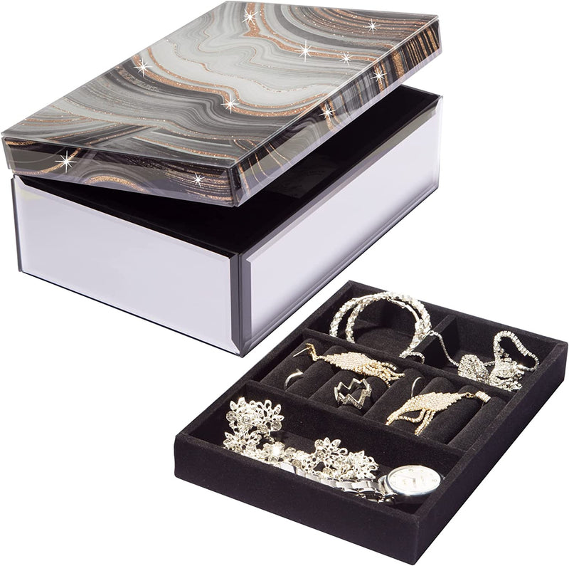 Large Diamante Glass Jewelry Box Jewelry Organizer Storage Decorative Box Organizer for Women Girls Luxurious Gift Home & Garden > Household Supplies > Storage & Organization Timetrace SMOKE  