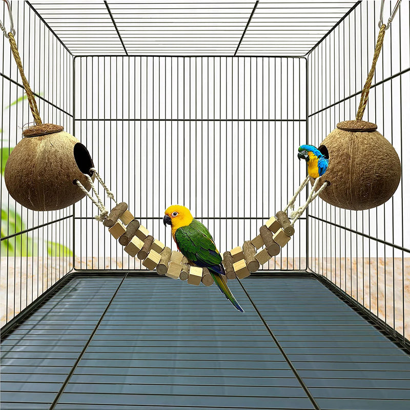 Hamiledyi Coconut Bird Nest Hut with Ladder Hanging Birds Hide House Toy for Cage Natural Coco Shell Hideaway for Parakeet Lovebirds Finch Syrian Hamster Gecko Squirrel Climbing Animals & Pet Supplies > Pet Supplies > Bird Supplies > Bird Toys Hamiledyi   