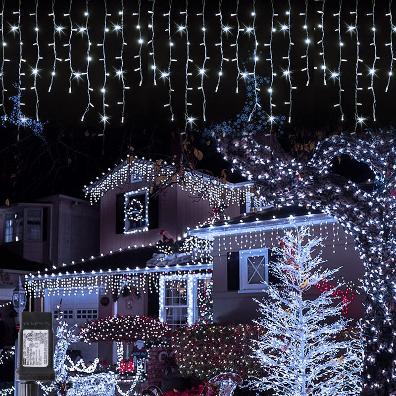 Blingstar Icicle Lights Christmas Lights Outdoor 49.2Ft 440 LED Extendable Dripping Lights 8 Mode Warm White Icecycle String Lights Cascade for Indoor outside Xmas Holiday House Decor, Clear Wire  CHANGZHOU JUTAI ELECTRONIC CO.,LTD Cool White 300Led 