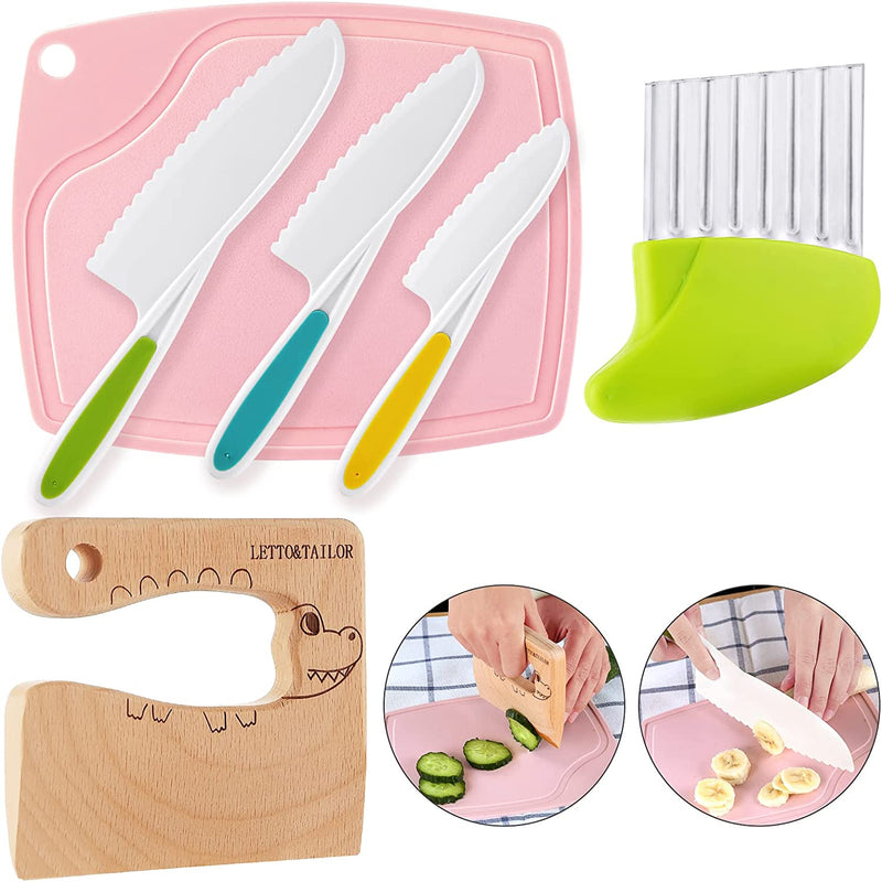 LETTO & TAILOR Wooden Kids Knife for Cooking, Children'S Safe Knives, Montessori Kitchen Tools for Toddlers, Chopper, Cutting Fruit and Vegetable (For 2-10 Years Old) Home & Garden > Kitchen & Dining > Kitchen Tools & Utensils > Kitchen Knives LETTO & TAILOR 6pcs crocodile  