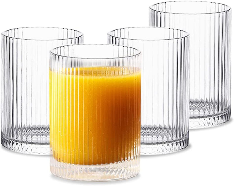 Glass Cups Vintage Glassware Set of 4 Large, Origami Style Transparent Cocktail Glasses Set, Bar Beverages Ice Coffee Cup Juice Ripple Drinkware, 450Ml (L) Home & Garden > Kitchen & Dining > Tableware > Drinkware INSETLAN Small (Pack of 4)  
