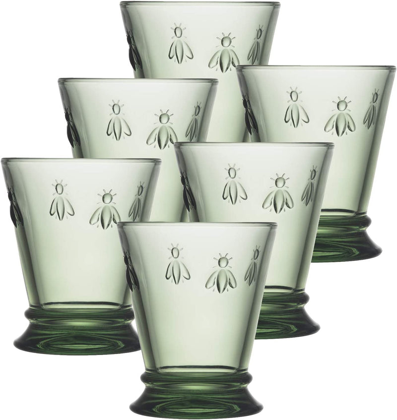 Napoleon Bee Tumblers Set of 6 - 9 Oz - Clear Glass Tumbler W/ the French Bee Embossed Design - Fine French Glassware, Drinking Glasses, Heavy Water Glasses, Dishwasher Safe Juice Glasses Home & Garden > Kitchen & Dining > Tableware > Drinkware La Rochere Green 6 Count (Pack of 1) 