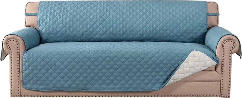 Meillemaison Sofa Slipcovers Reversible Quilted Chair Cover Water Resistant Furniture Protector with Elastic Straps for Pets/ Kids/ Dog(Chair, Black/Grey) (MMCLKSFD01C6) Home & Garden > Decor > Chair & Sofa Cushions MeilleMaison Blue/Beige Oversized Sofa 