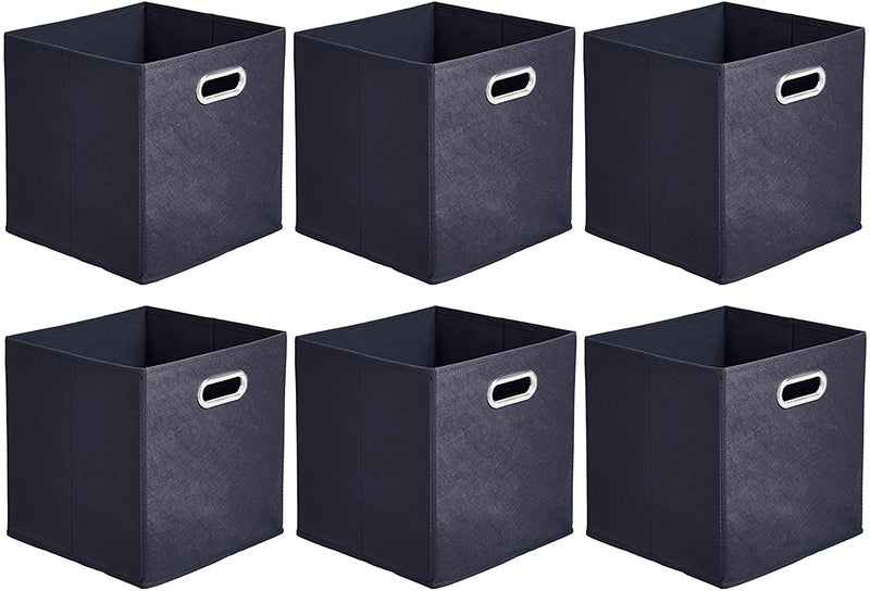 Collapsible Fabric Storage Cubes with Oval Grommets - 6-Pack, Light Grey
