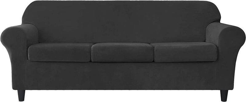 MILARAN Velvet Sofa Slipcover Soft Stretch Couch Cover 4-Piece High Spandex Furniture Protector for Living Room(Black,Large) Home & Garden > Decor > Chair & Sofa Cushions MILARAN Black Large 